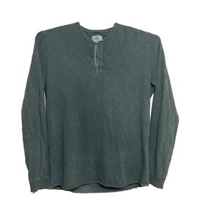Marine Layer Henley Raw Hem 100 % cotton Button‎ placket green men's Shirt L